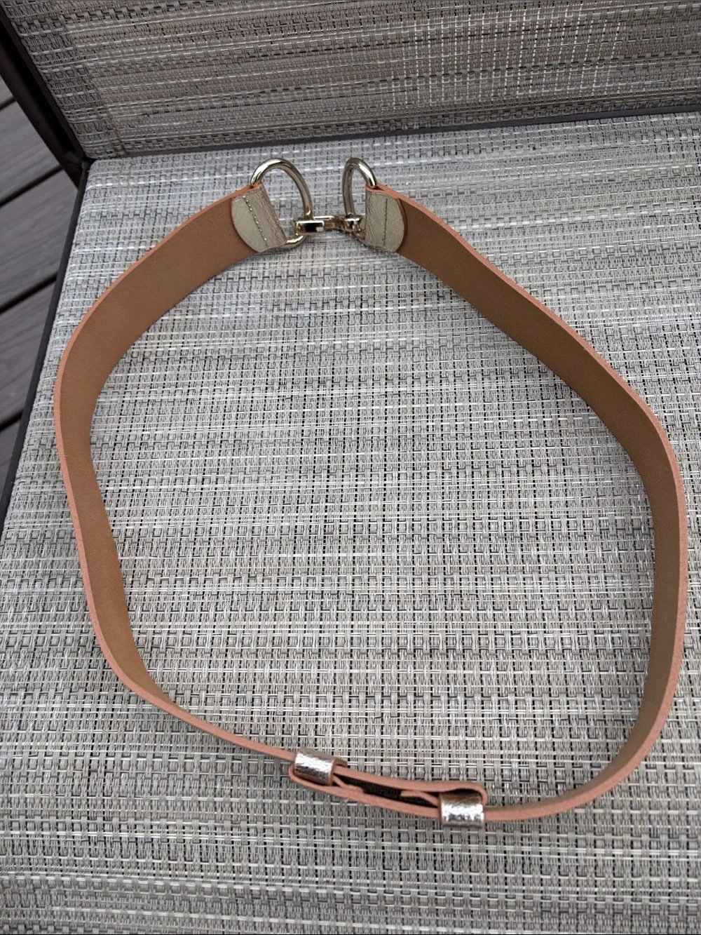 HERBERT FRERE SOEUR FRANCE  METALLIC Gold Wide Women’s Horsebit Detail Belt